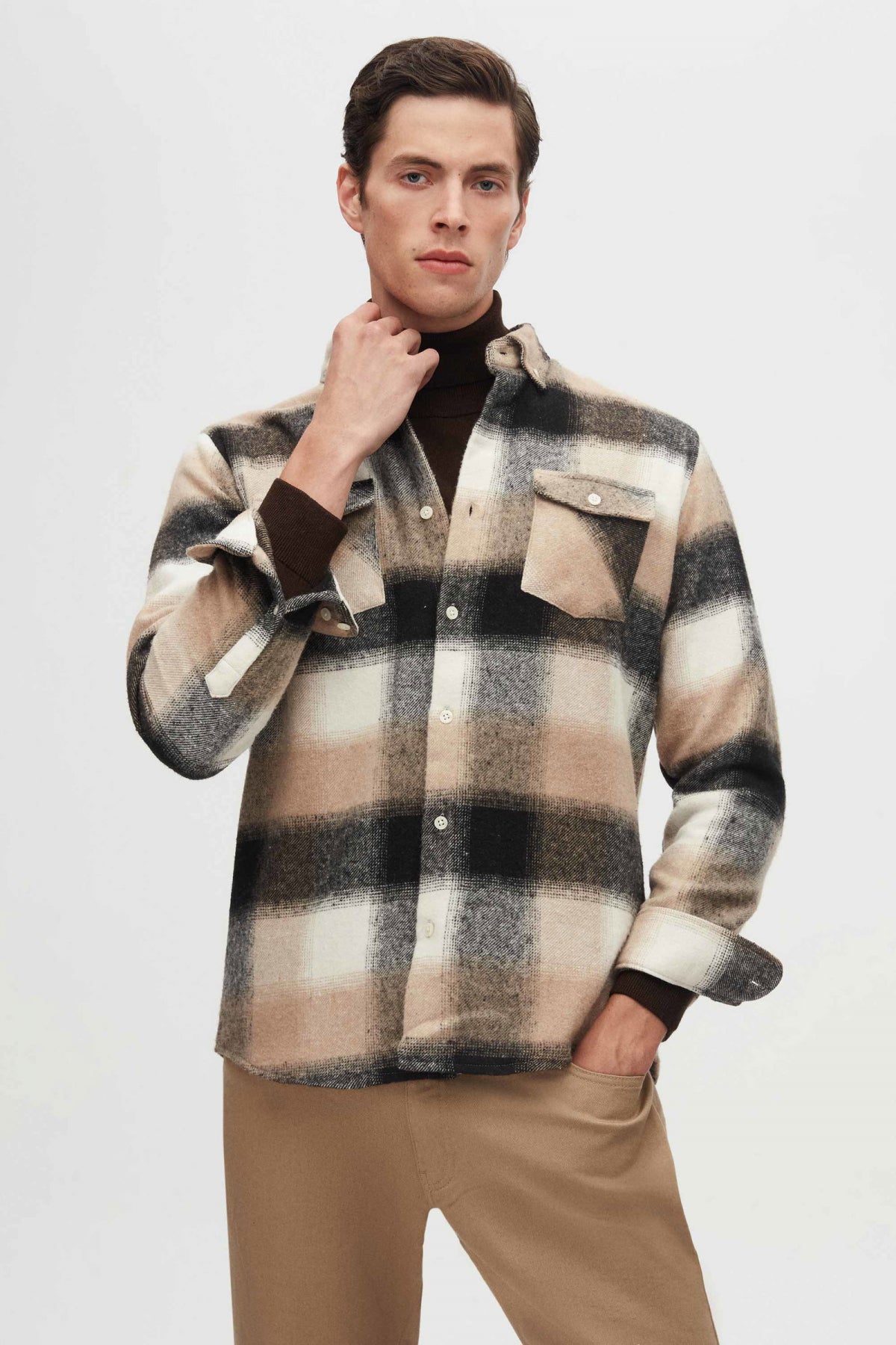 Ds Damat Slim Fit Plaid Lumberjack Shirt  - Taupe