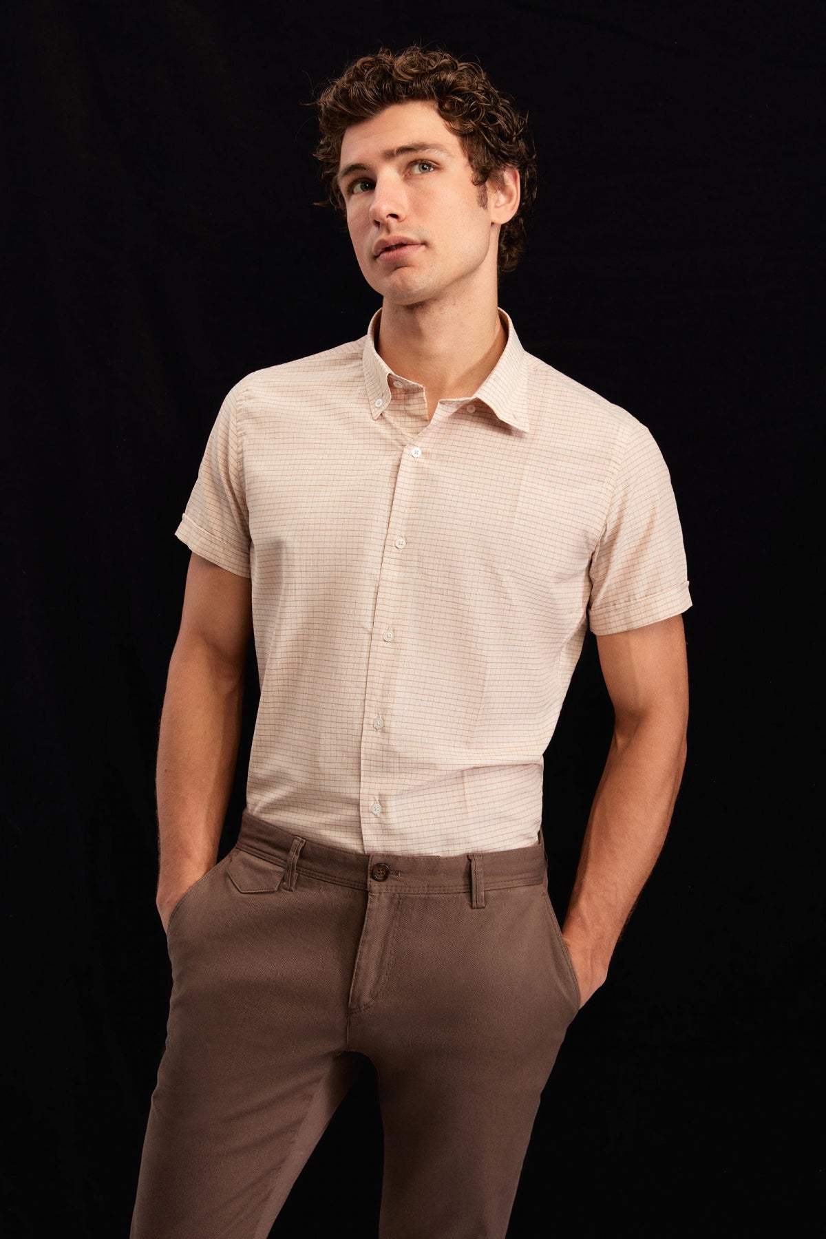 Ds Damat Slim Fit Plaid Shirt  - Beige