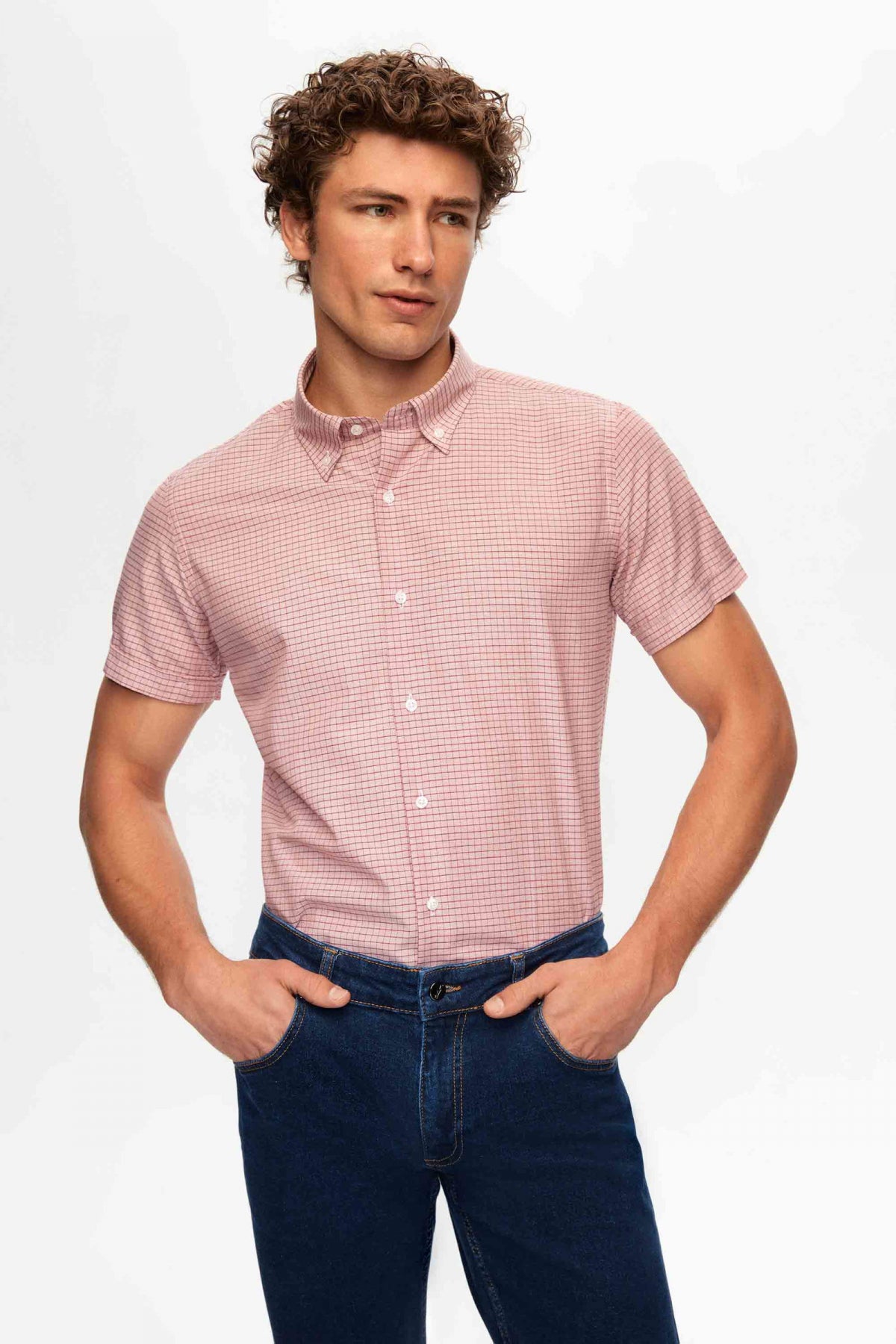 Ds Damat Slim Fit Plaid Shirt  - Burgundy