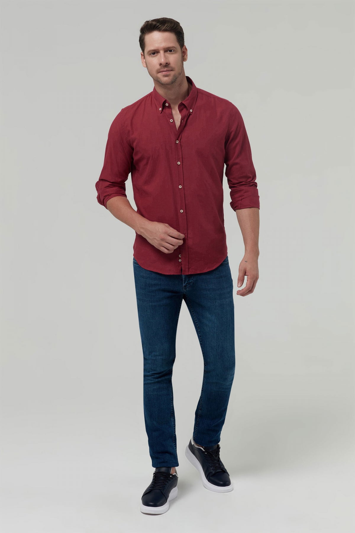 Ds Damat Slim Fit Plain Cotton Shirt  - Brick