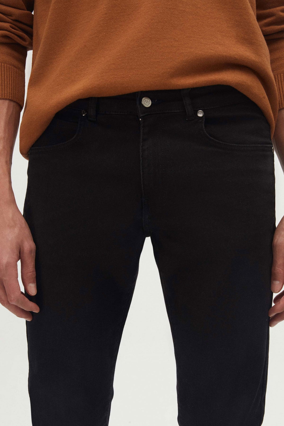 Ds Damat Slim Fit Plain Jean 5-Pocket Stretchable Washed Denim Pants  - Black