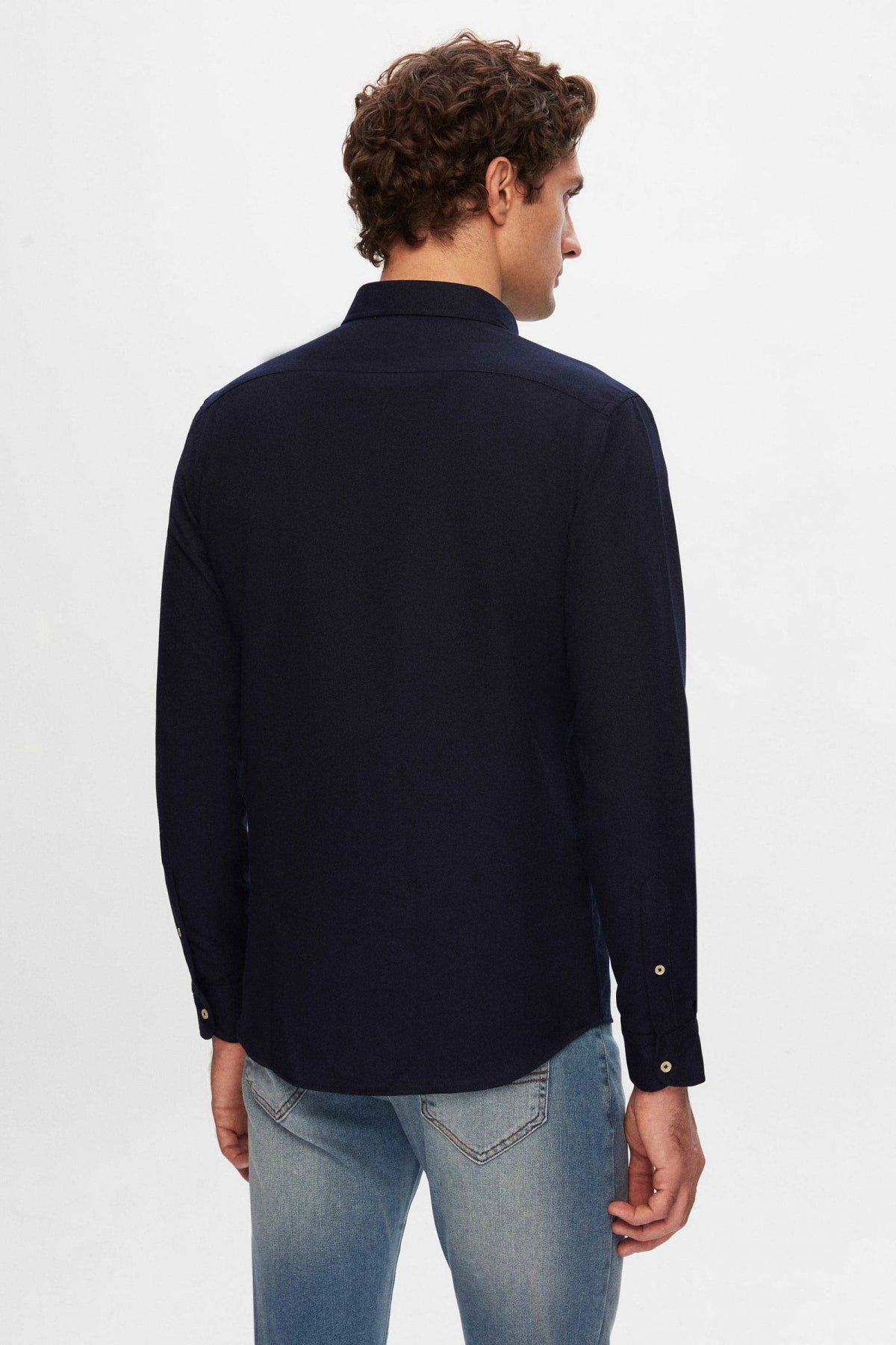 Ds Damat Slim Fit Plain Jean 5-Pocket Stretchable Washed Denim Pants  - Blue