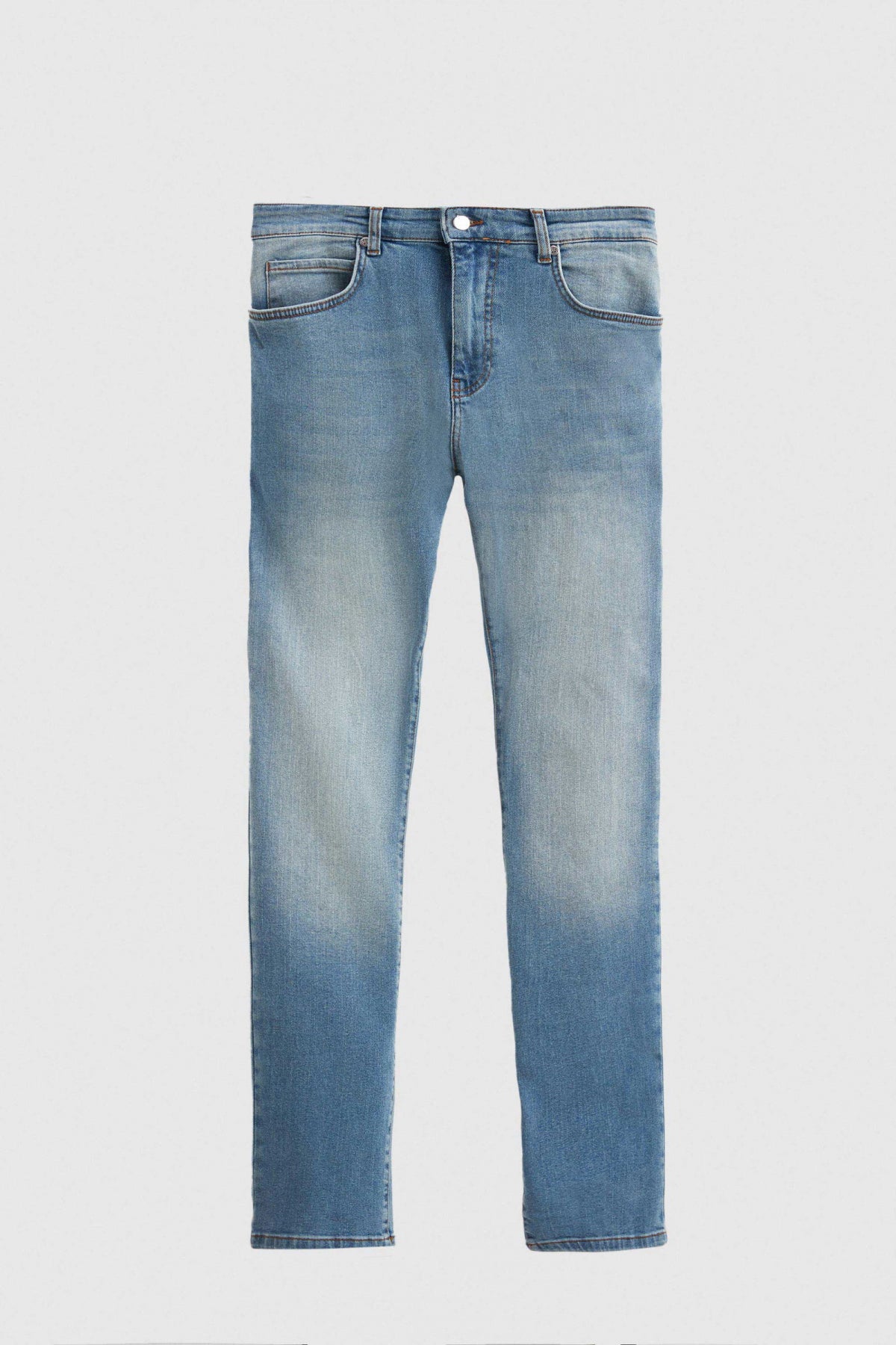 Ds Damat Slim Fit Plain Jean 5-Pocket Stretchable Washed Denim Pants  - Blue