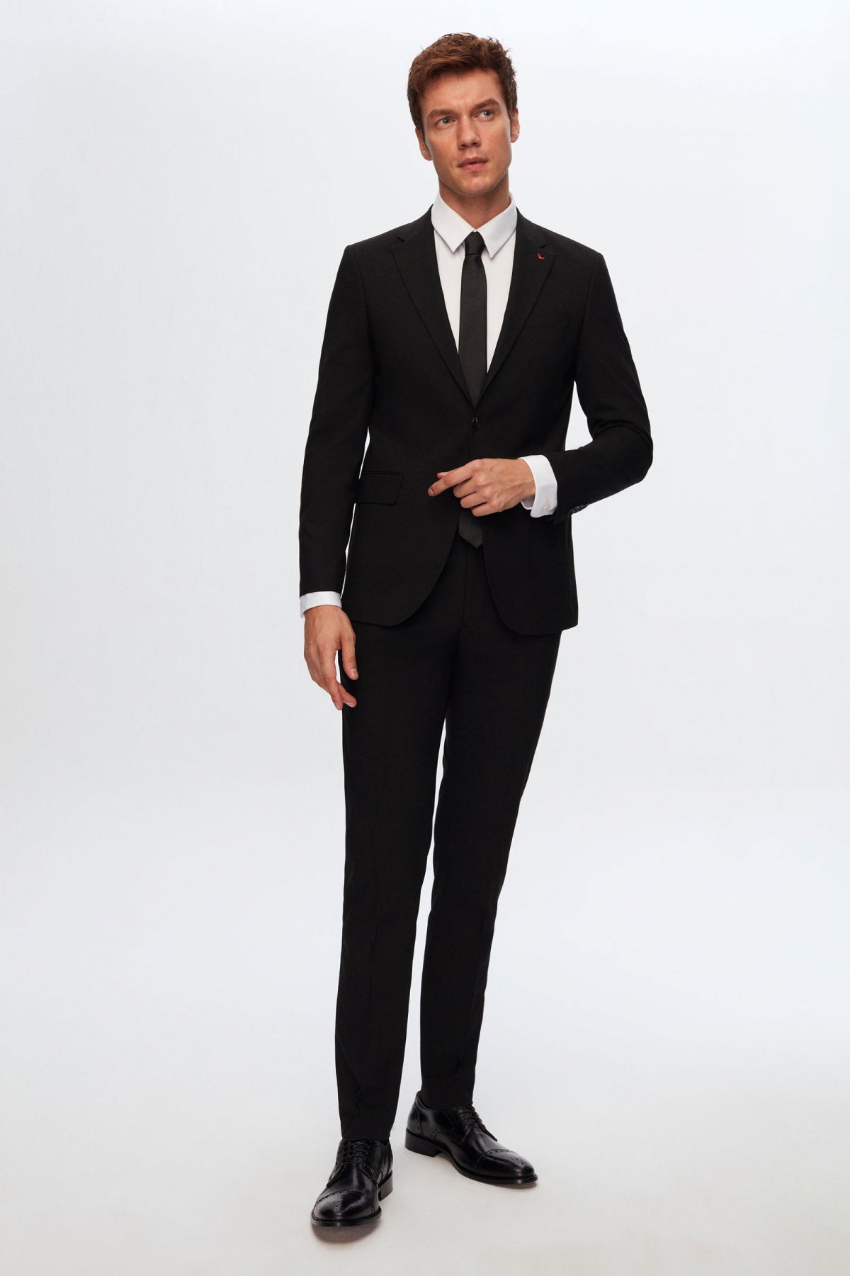 Ds Damat Slim Fit Plain Mono Collar Double Vent Lined Suit  - Black