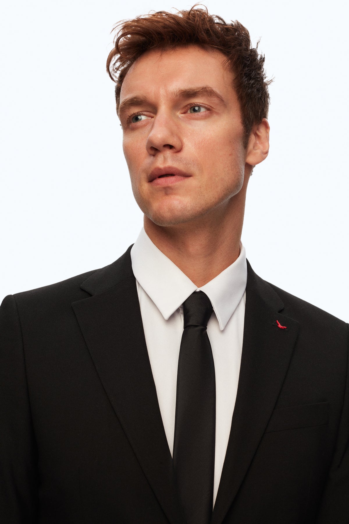 Ds Damat Slim Fit Plain Mono Collar Double Vent Lined Suit  - Black