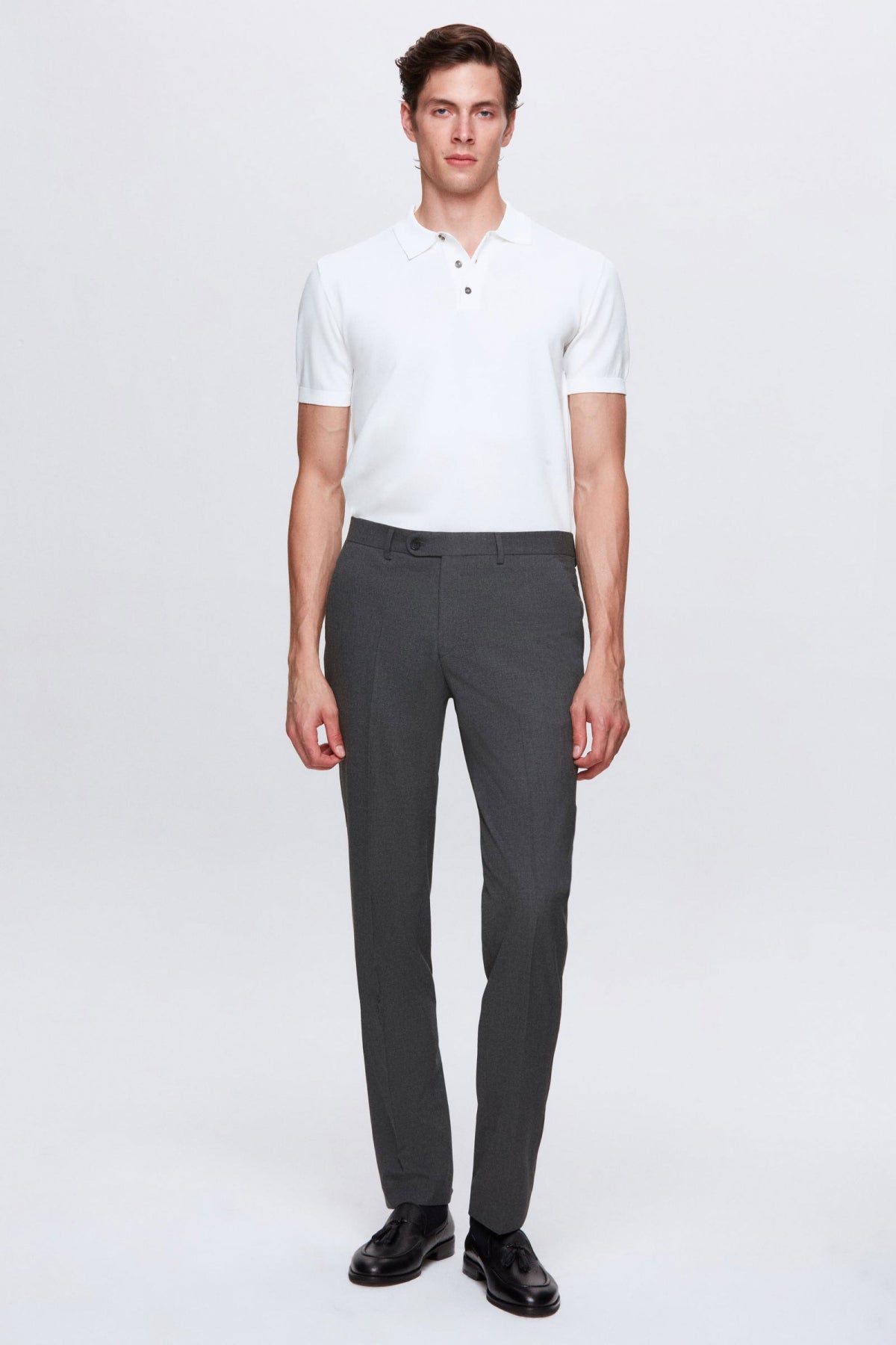 Ds Damat Slim Fit Plain Mono Collar Double Vent Lined Suit  - Gray