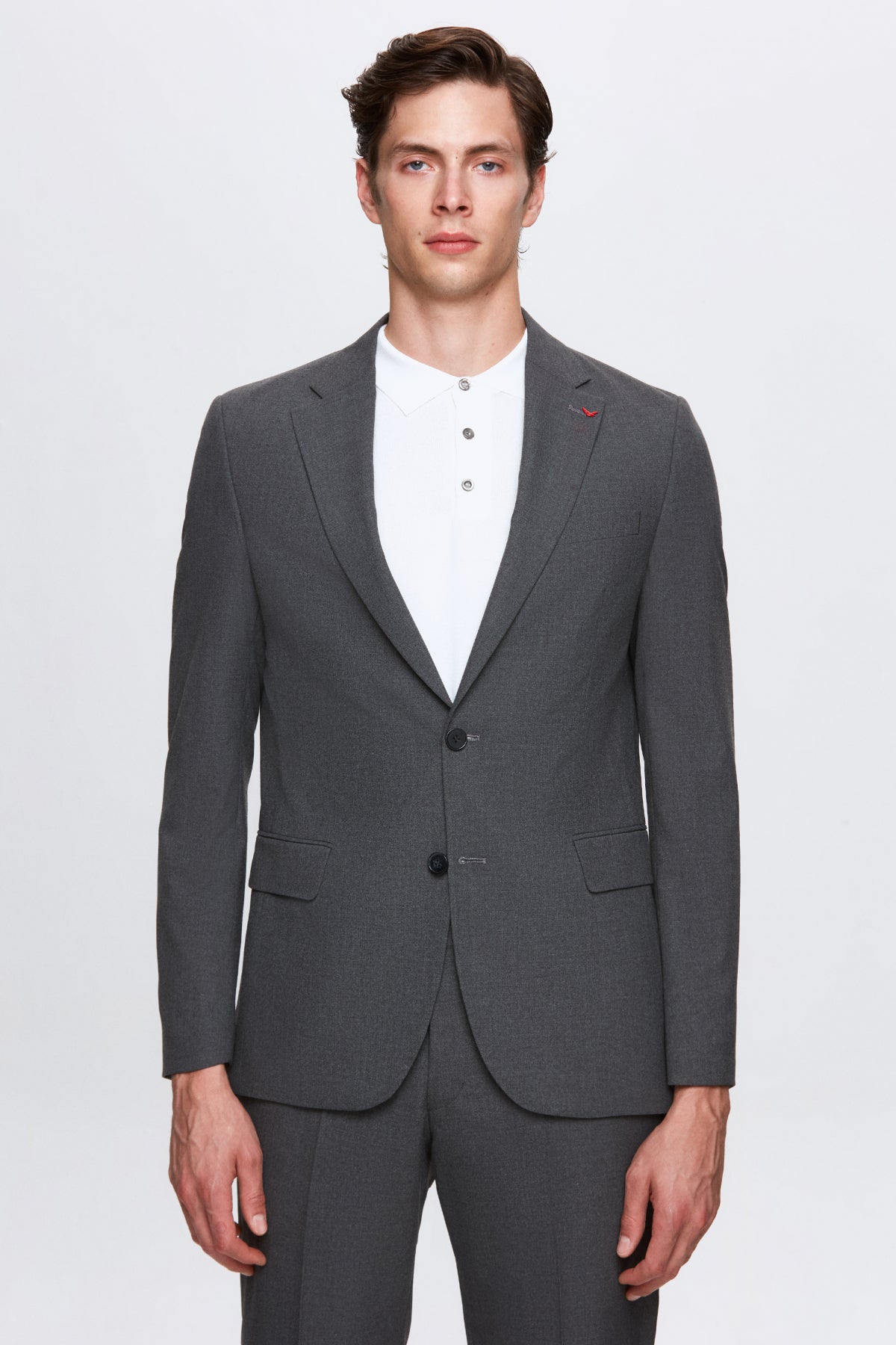 Ds Damat Slim Fit Plain Mono Collar Double Vent Lined Suit  - Gray