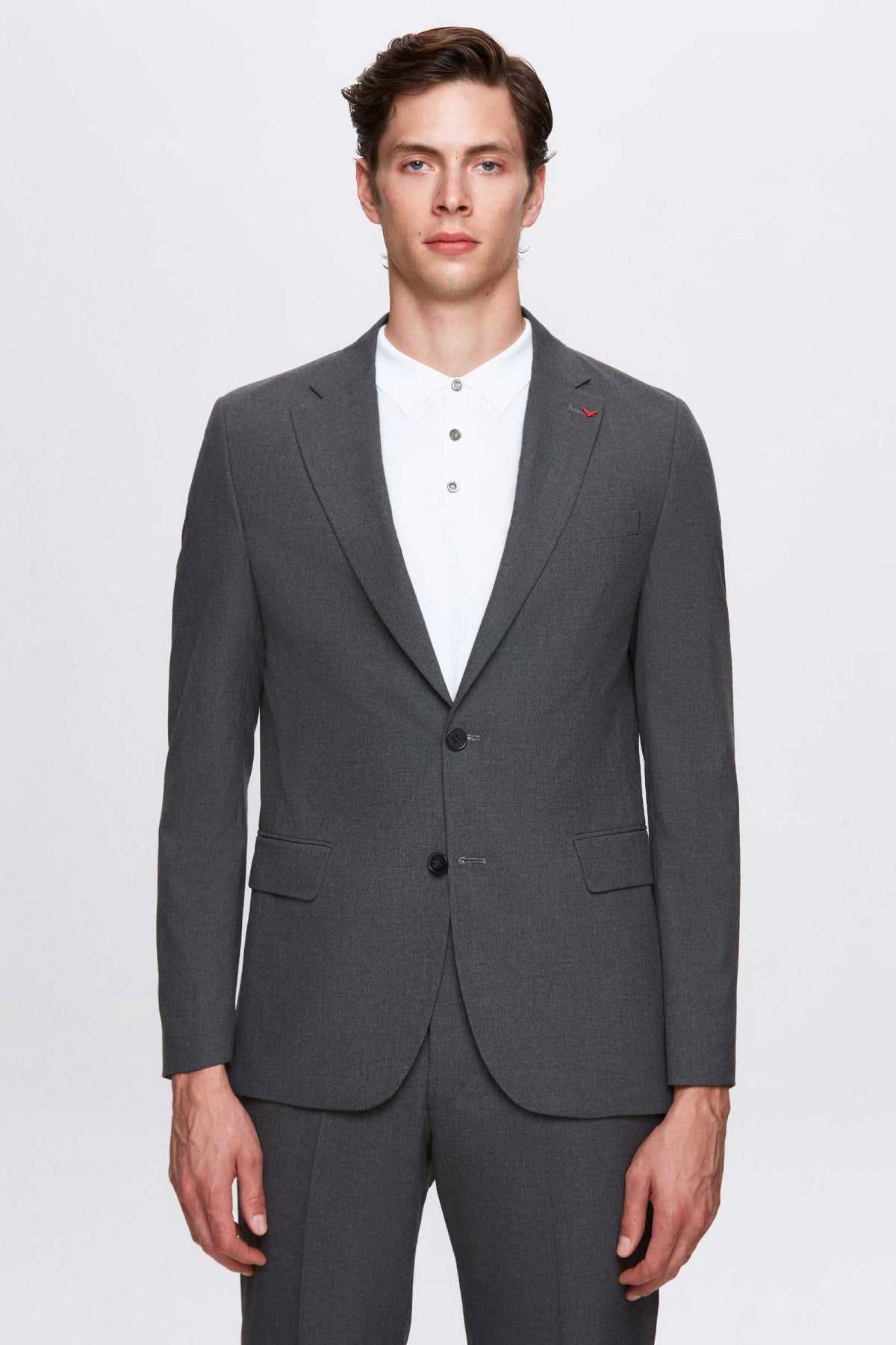 Ds Damat Slim Fit Plain Mono Collar Double Vent Lined Suit  - Gray
