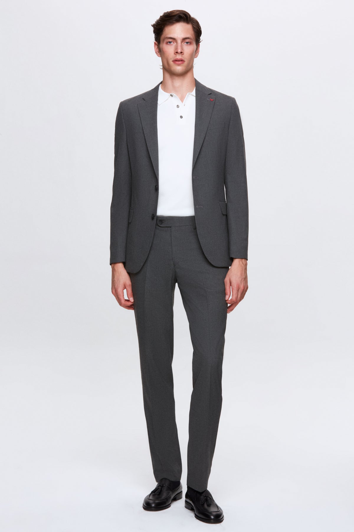 Ds Damat Slim Fit Plain Mono Collar Double Vent Lined Suit  - Gray