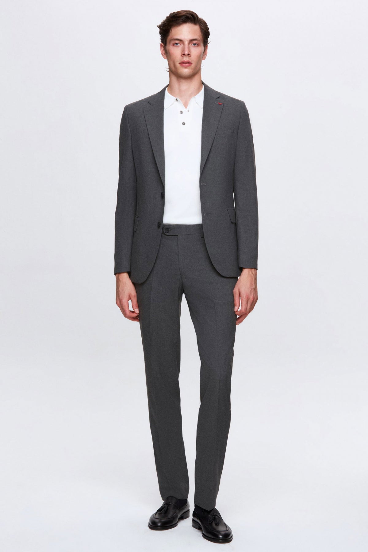 Ds Damat Slim Fit Plain Mono Collar Double Vent Lined Suit  - Gray
