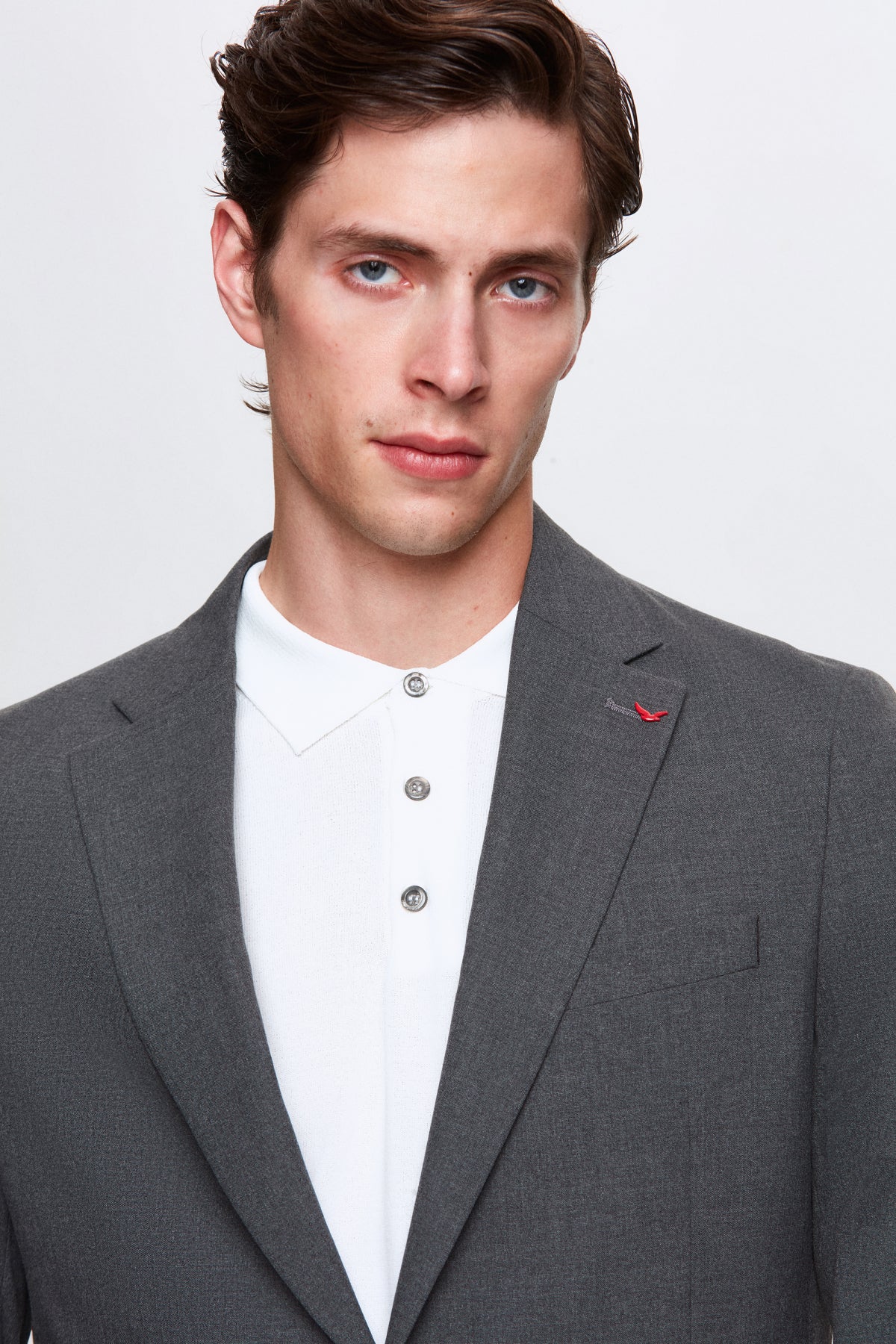 Ds Damat Slim Fit Plain Mono Collar Double Vent Lined Suit  - Gray
