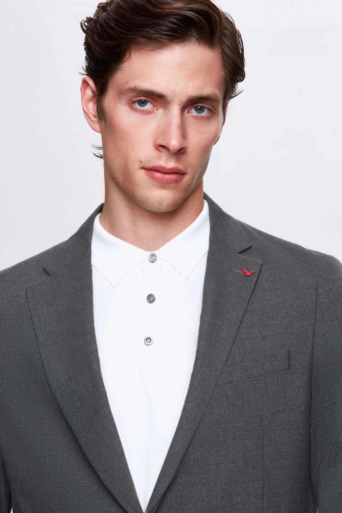 Ds Damat Slim Fit Plain Mono Collar Double Vent Lined Suit  - Gray