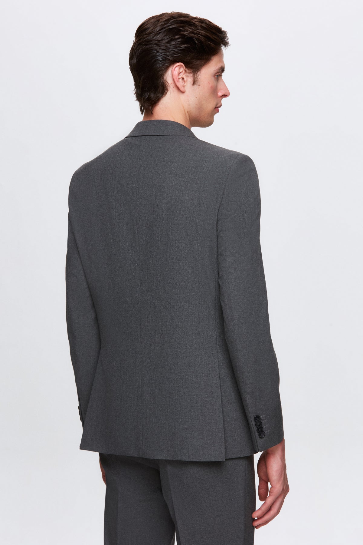 Ds Damat Slim Fit Plain Mono Collar Double Vent Lined Suit  - Gray