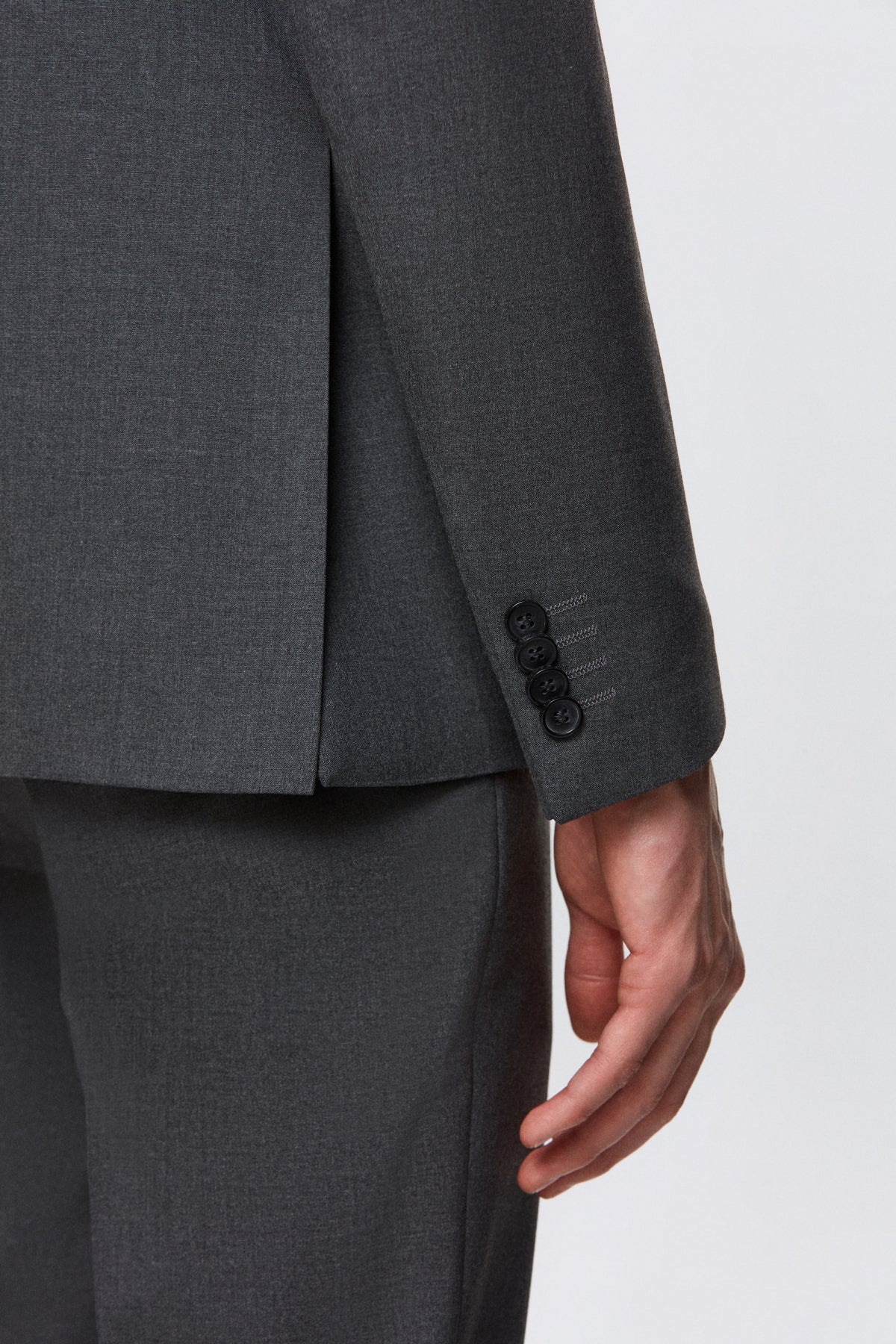 Ds Damat Slim Fit Plain Mono Collar Double Vent Lined Suit  - Gray