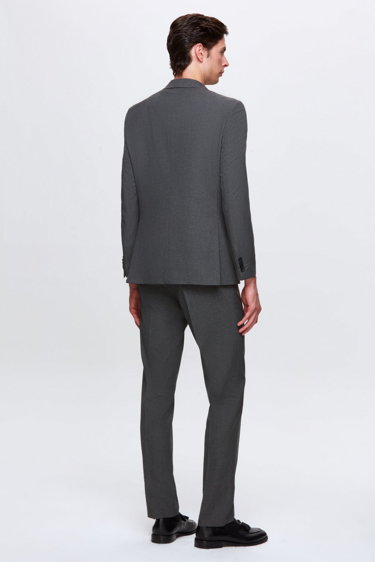Ds Damat Slim Fit Plain Mono Collar Double Vent Lined Suit  - Gray