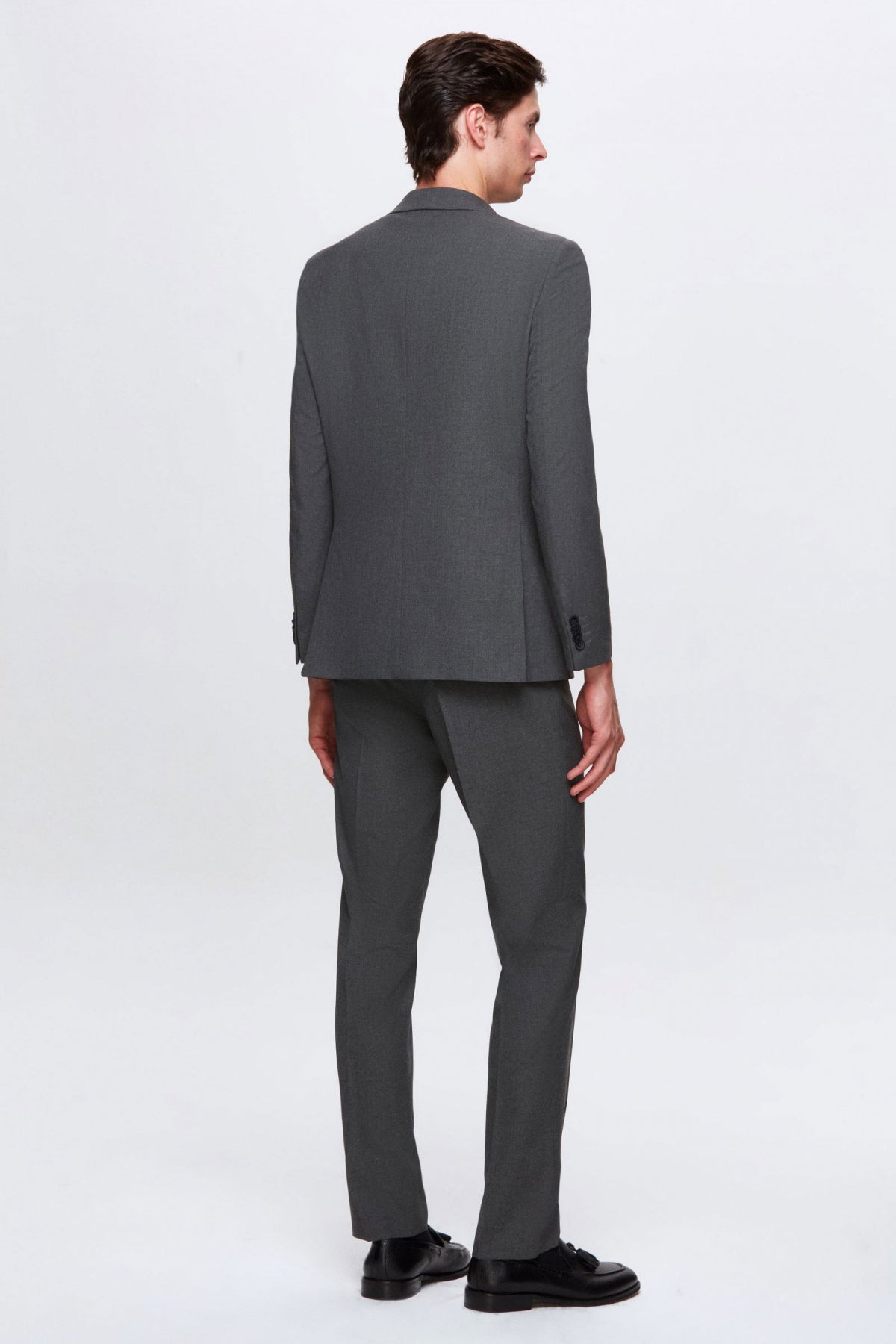 Ds Damat Slim Fit Plain Mono Collar Double Vent Lined Suit  - Gray
