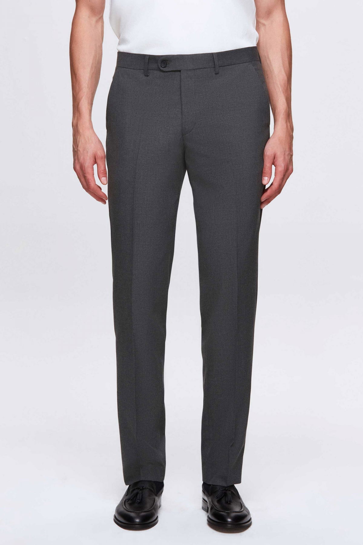 Ds Damat Slim Fit Plain Mono Collar Double Vent Lined Suit  - Gray