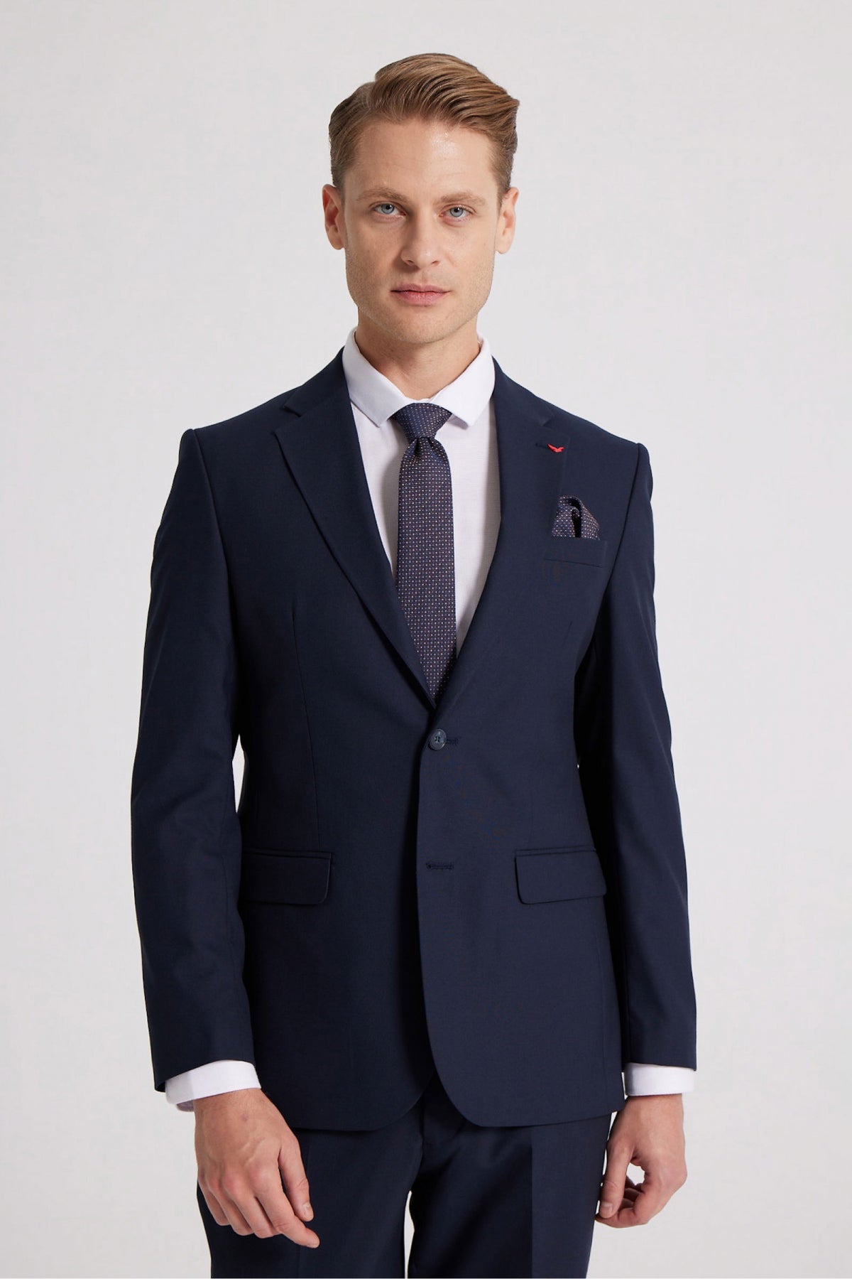 Ds Damat Slim Fit Plain Mono Collar Double Vent Lined Suit  - Navy Blue