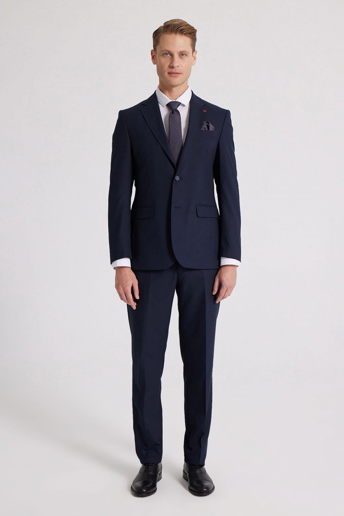 Ds Damat Slim Fit Plain Mono Collar Double Vent Lined Suit  - Navy Blue