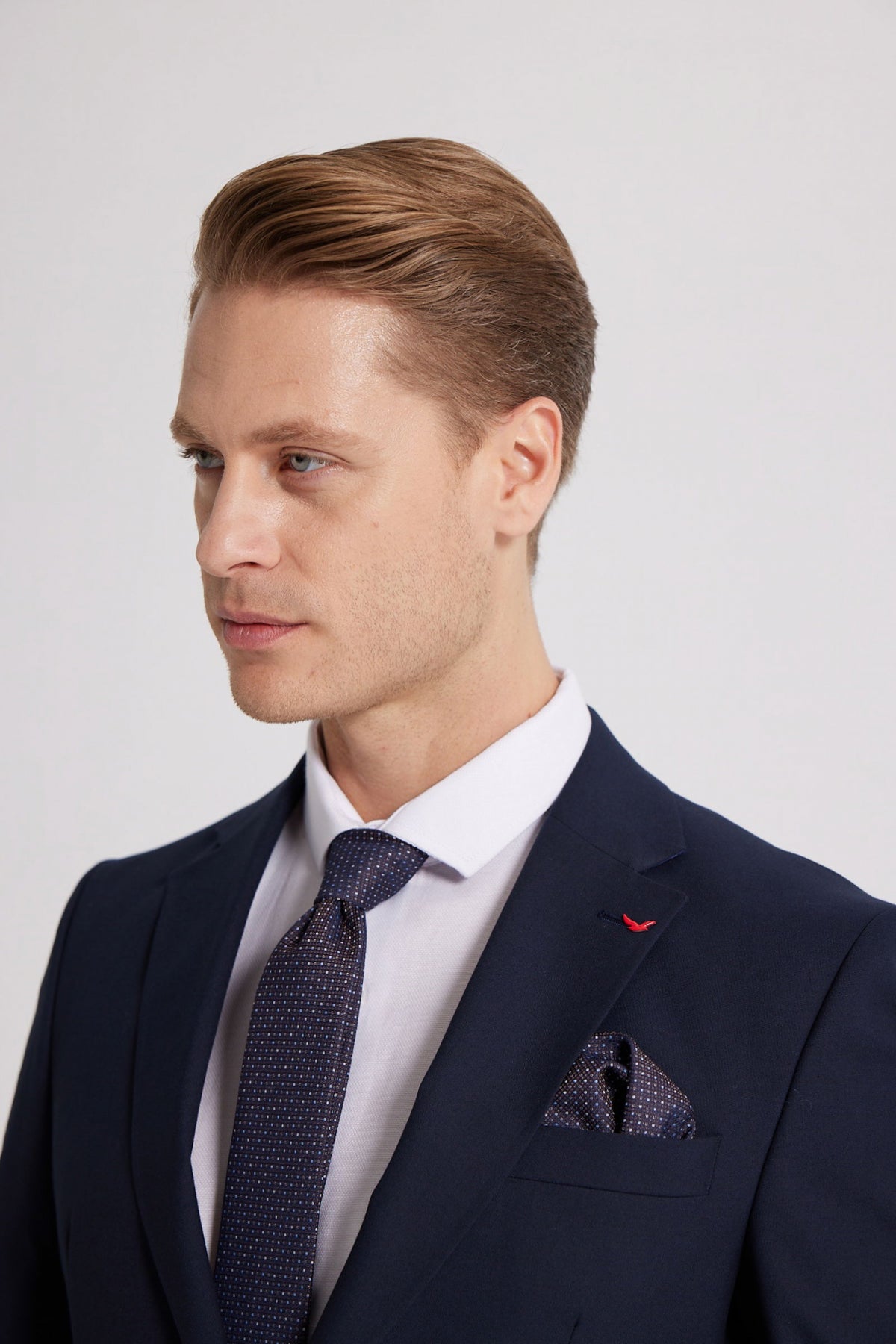 Ds Damat Slim Fit Plain Mono Collar Double Vent Lined Suit  - Navy Blue