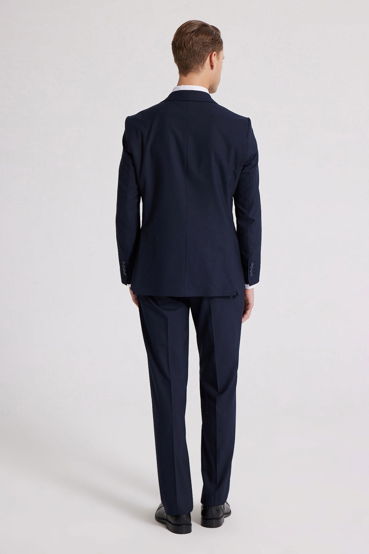 Ds Damat Slim Fit Plain Mono Collar Double Vent Lined Suit  - Navy Blue