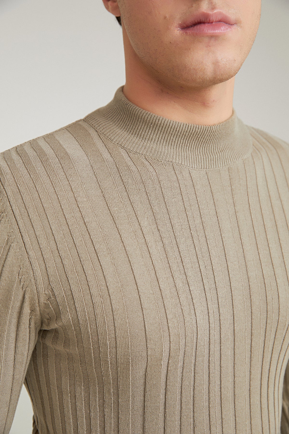 Ds Damat Slim Fit Ribbed Cotton Blend Half-Turtleneck Slim Fit Sweater  - Beige
