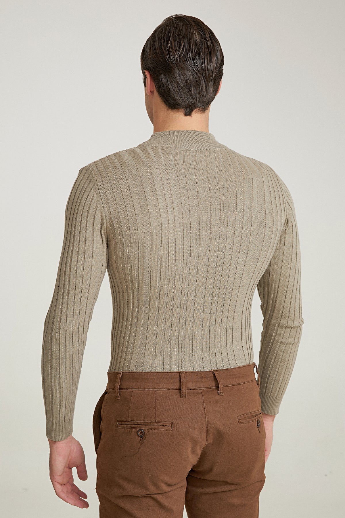 Ds Damat Slim Fit Ribbed Cotton Blend Half-Turtleneck Slim Fit Sweater  - Beige