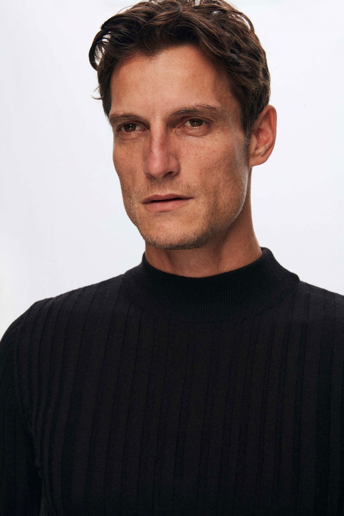 Ds Damat Slim Fit Ribbed Cotton Blend Half-Turtleneck Slim Fit Sweater  - Black