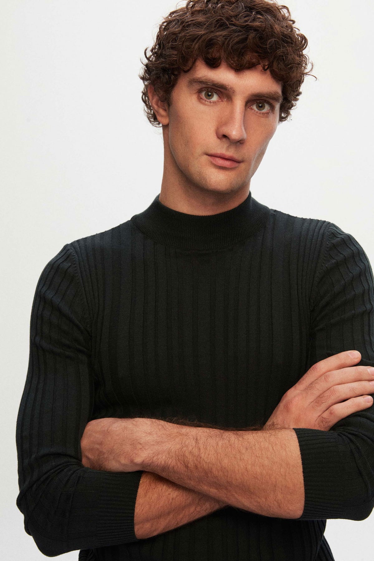 Ds Damat Slim Fit Ribbed Cotton Blend Half-Turtleneck Slim Fit Sweater  - Khaki