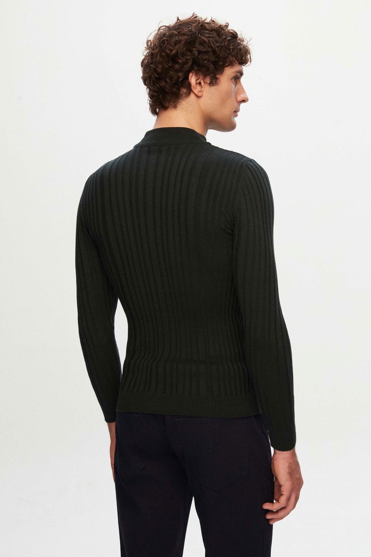 Ds Damat Slim Fit Ribbed Cotton Blend Half-Turtleneck Slim Fit Sweater  - Khaki