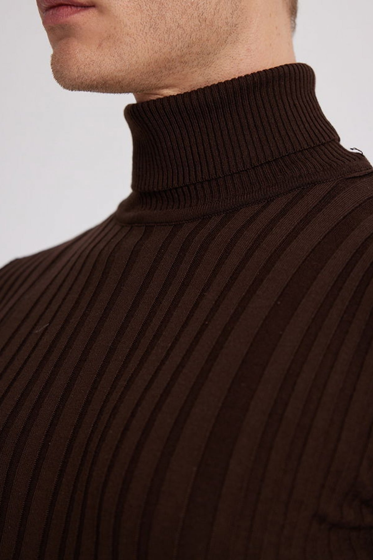 Ds Damat Slim Fit Ribbed Cotton Blend Turtleneck Knit Sweater  - Brown