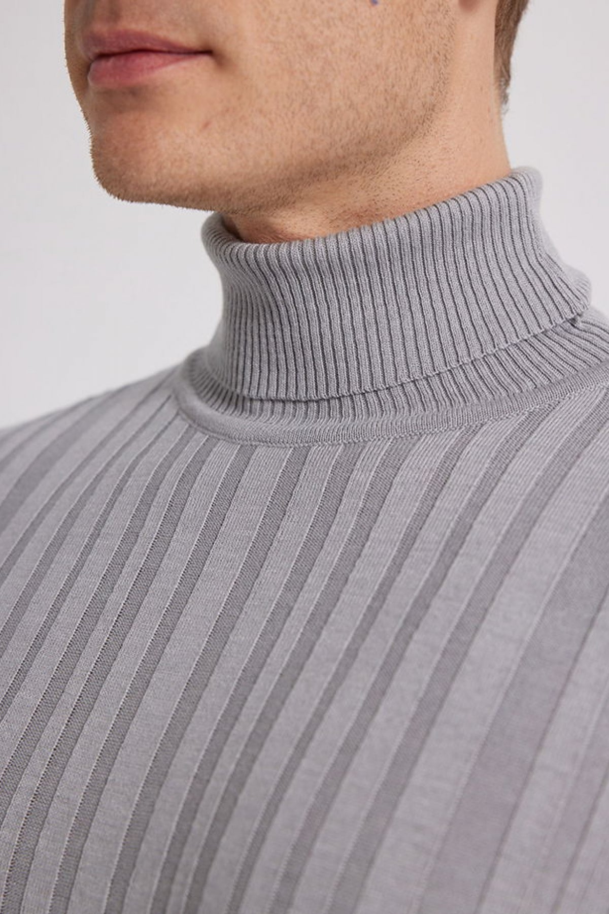 Ds Damat Slim Fit Ribbed Cotton Blend Turtleneck Knit Sweater  - Gray