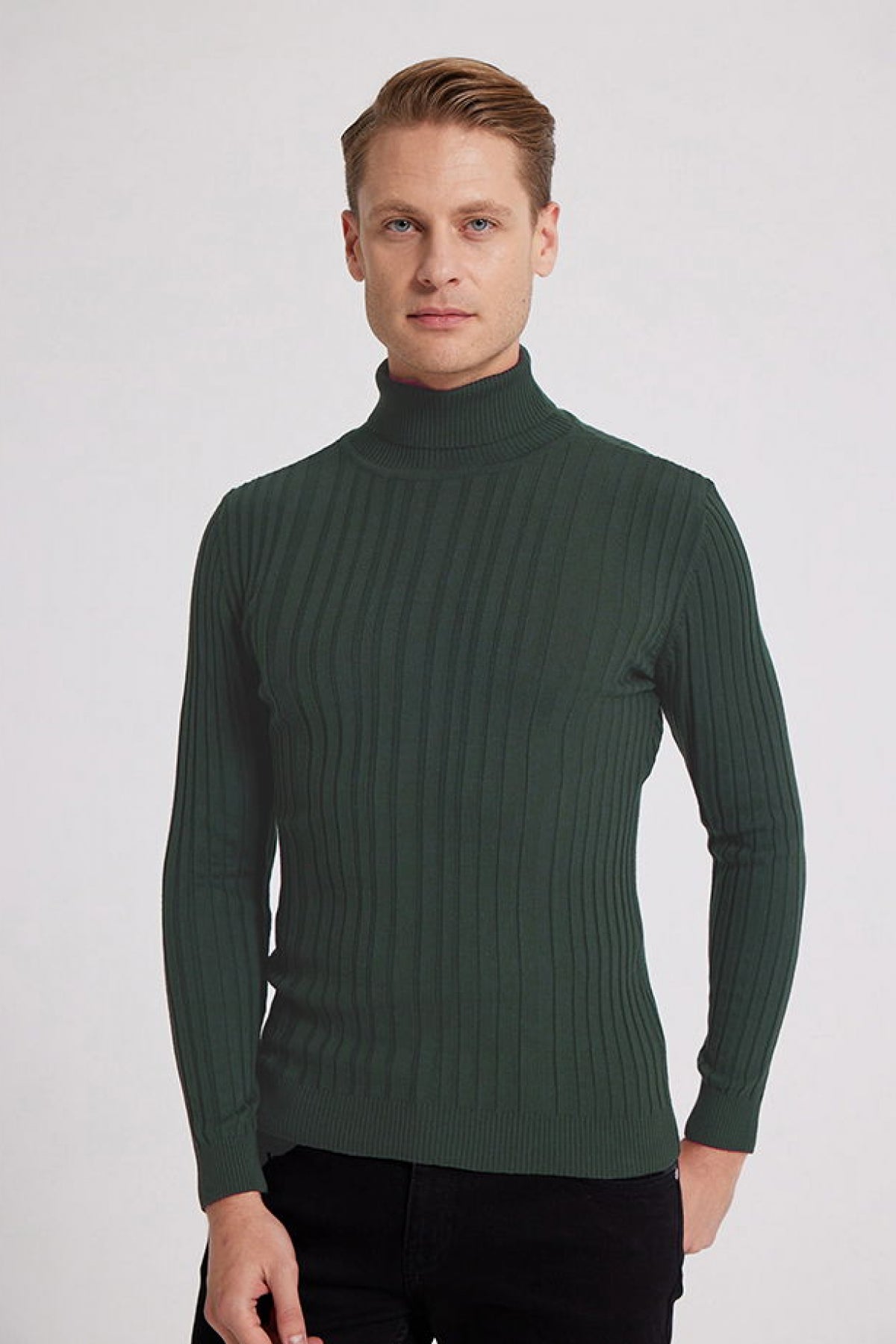 Ds Damat Slim Fit Ribbed Cotton Blend Turtleneck Knit Sweater  - Khaki
