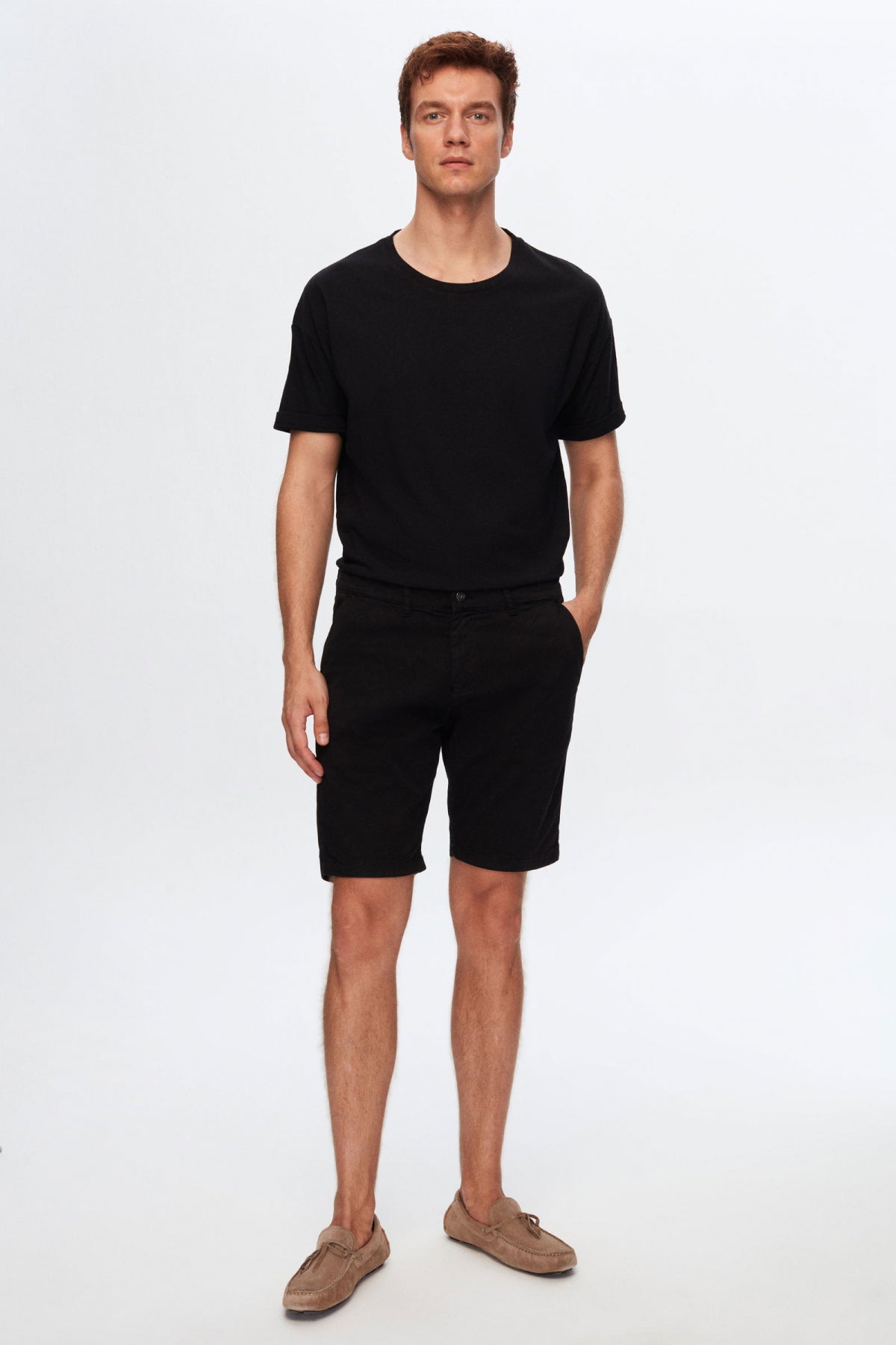 Ds Damat Slim Fit Side Pocket Cotton Chino Shorts  - Black
