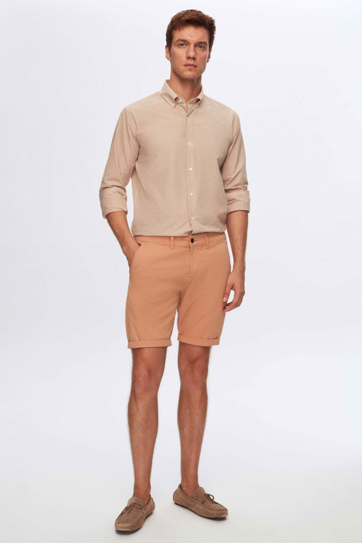Ds Damat Slim Fit Side Pocket Cotton Chino Shorts  - Camel
