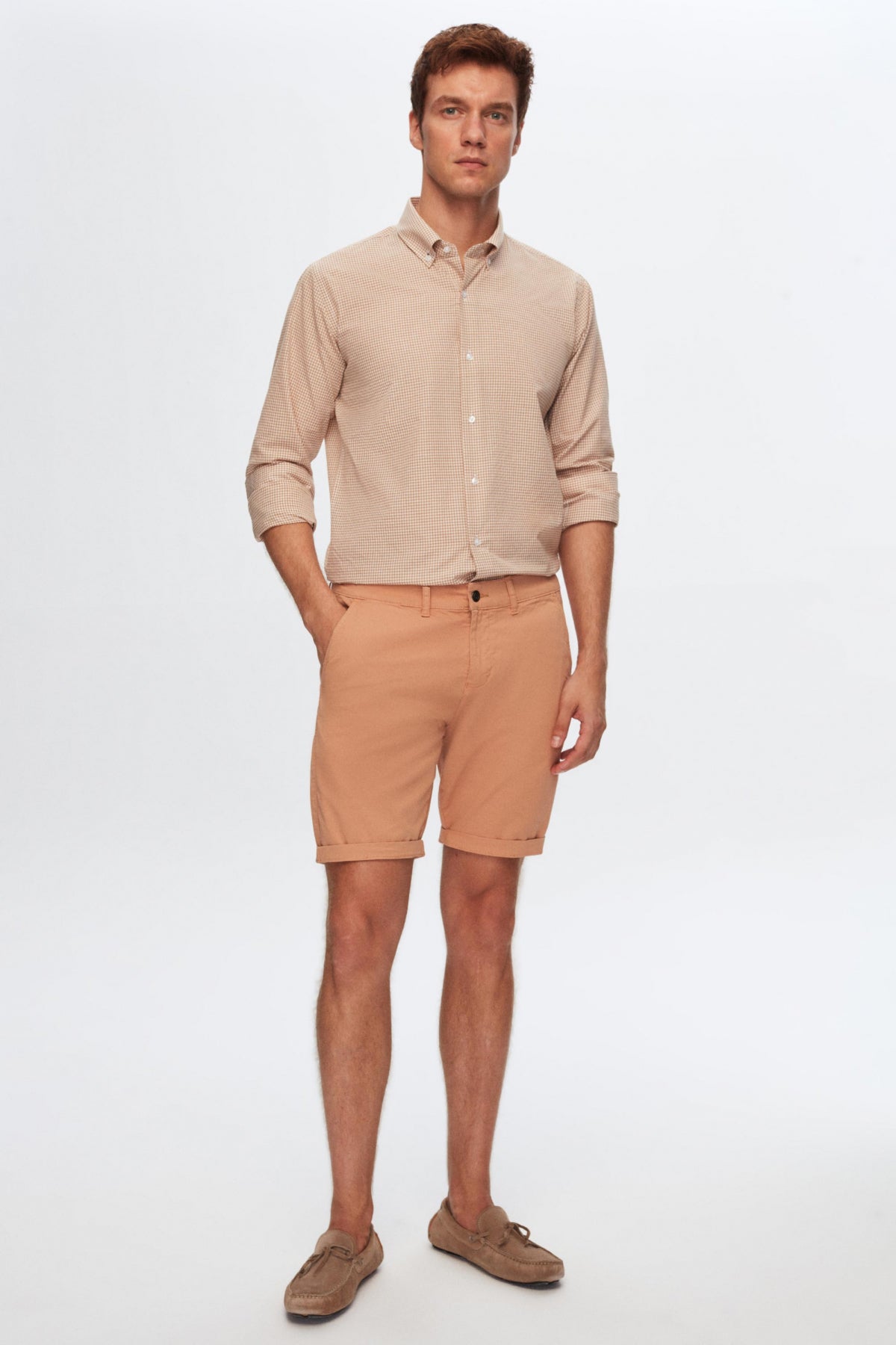 Ds Damat Slim Fit Side Pocket Cotton Chino Shorts  - Camel