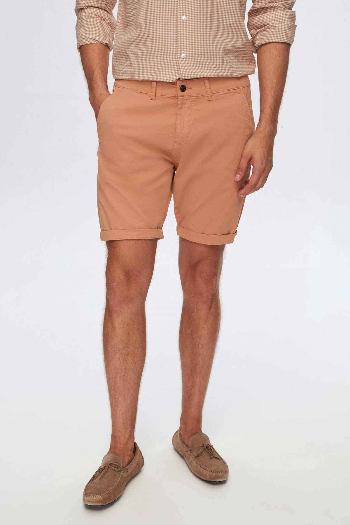 Ds Damat Slim Fit Side Pocket Cotton Chino Shorts  - Camel