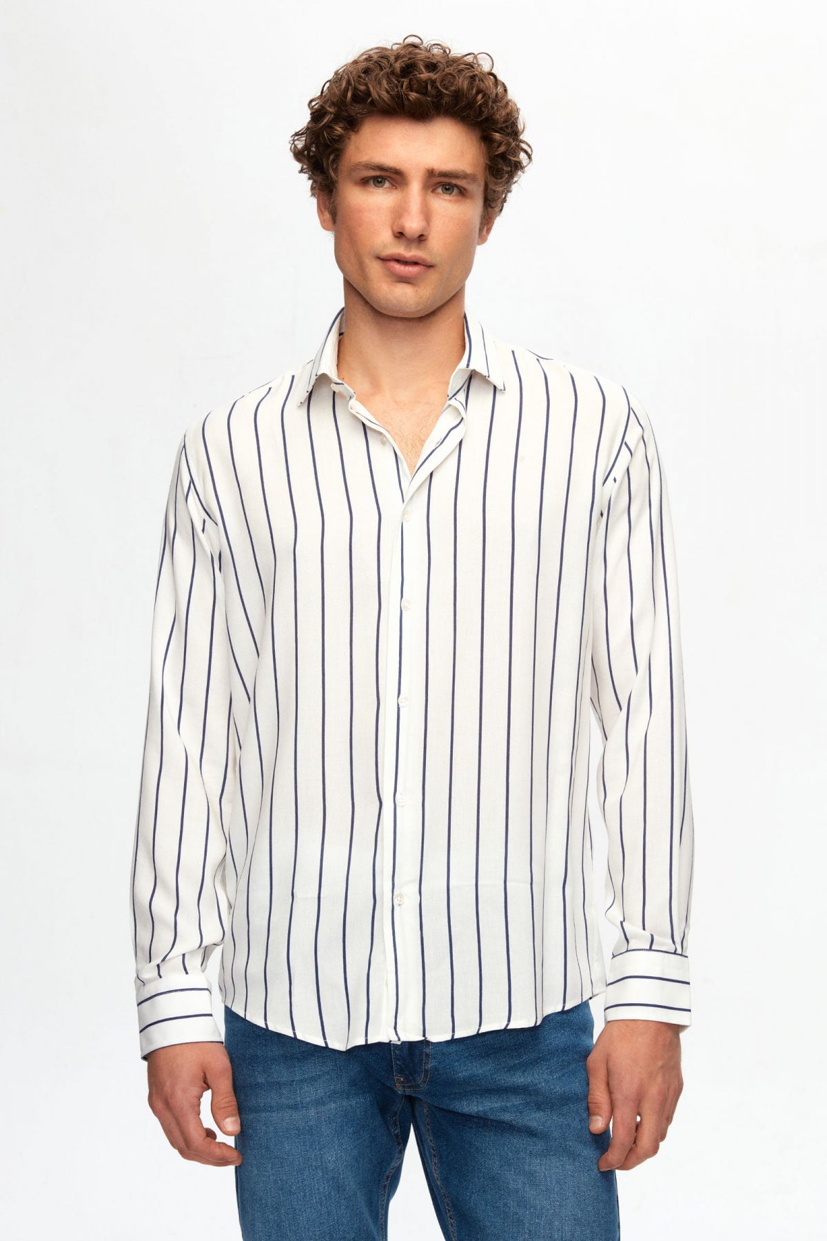 Ds Damat Slim Fit Striped 100% Viscose Shirt  - White