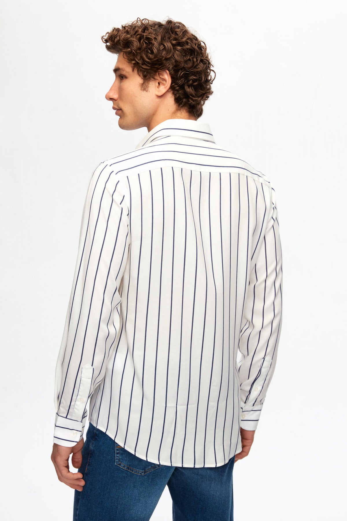 Ds Damat Slim Fit Striped 100% Viscose Shirt  - White
