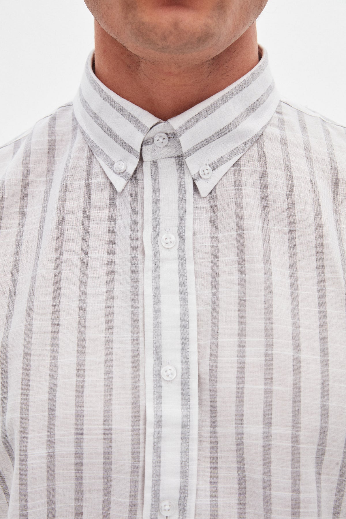 Ds Damat Slim Fit Striped Button-Down Collar 100% Cotton Lightweight Linen-Look Shirt  - Gray