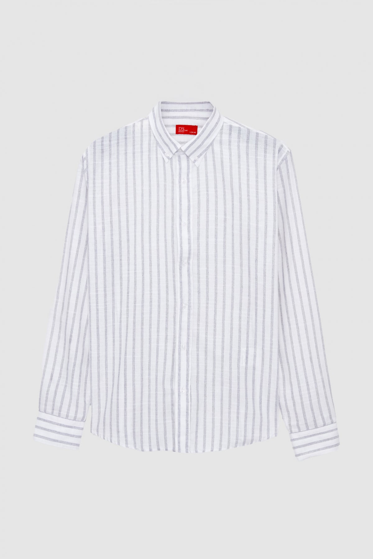 Ds Damat Slim Fit Striped Button-Down Collar 100% Cotton Lightweight Linen-Look Shirt  - Gray