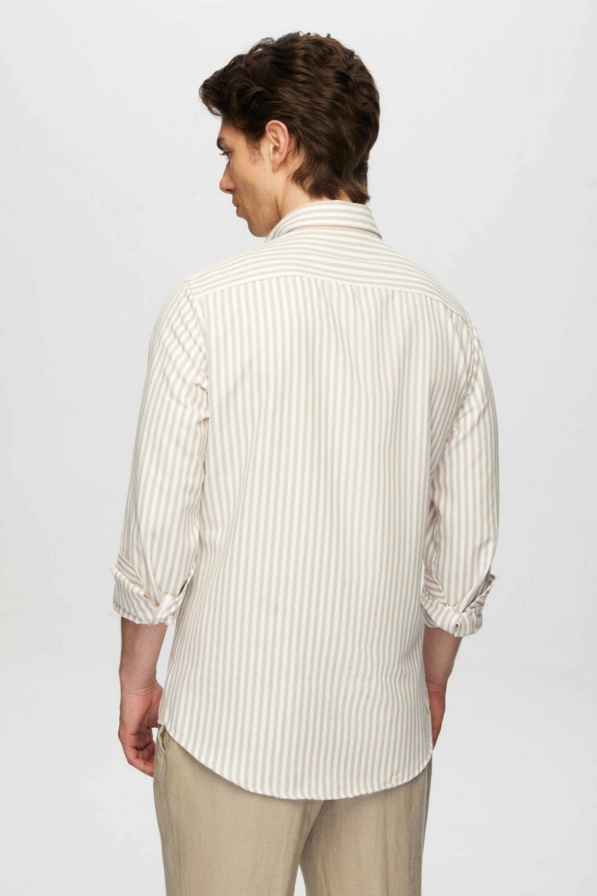 Ds Damat Slim Fit Striped Shirt  - Beige