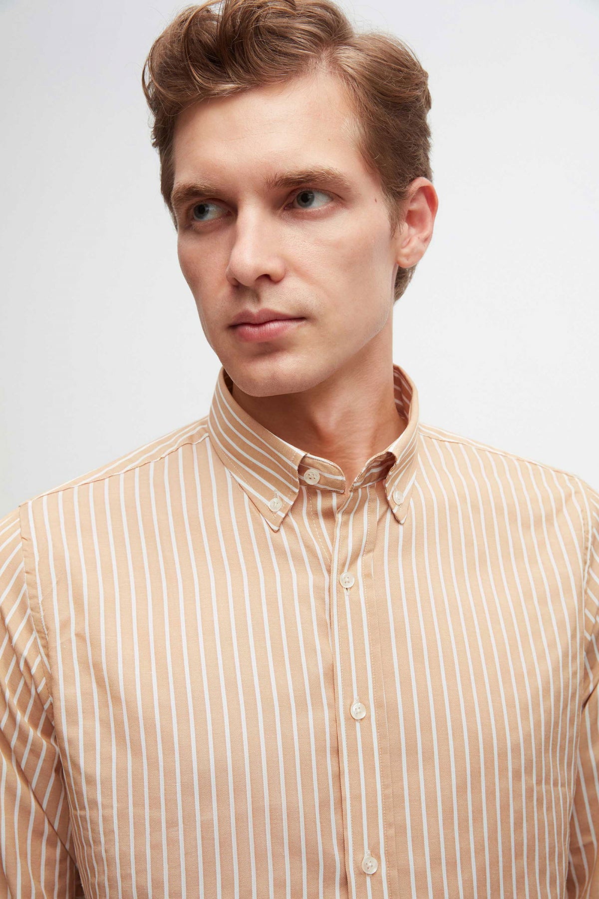 Ds Damat Slim Fit Striped Shirt  - Beige