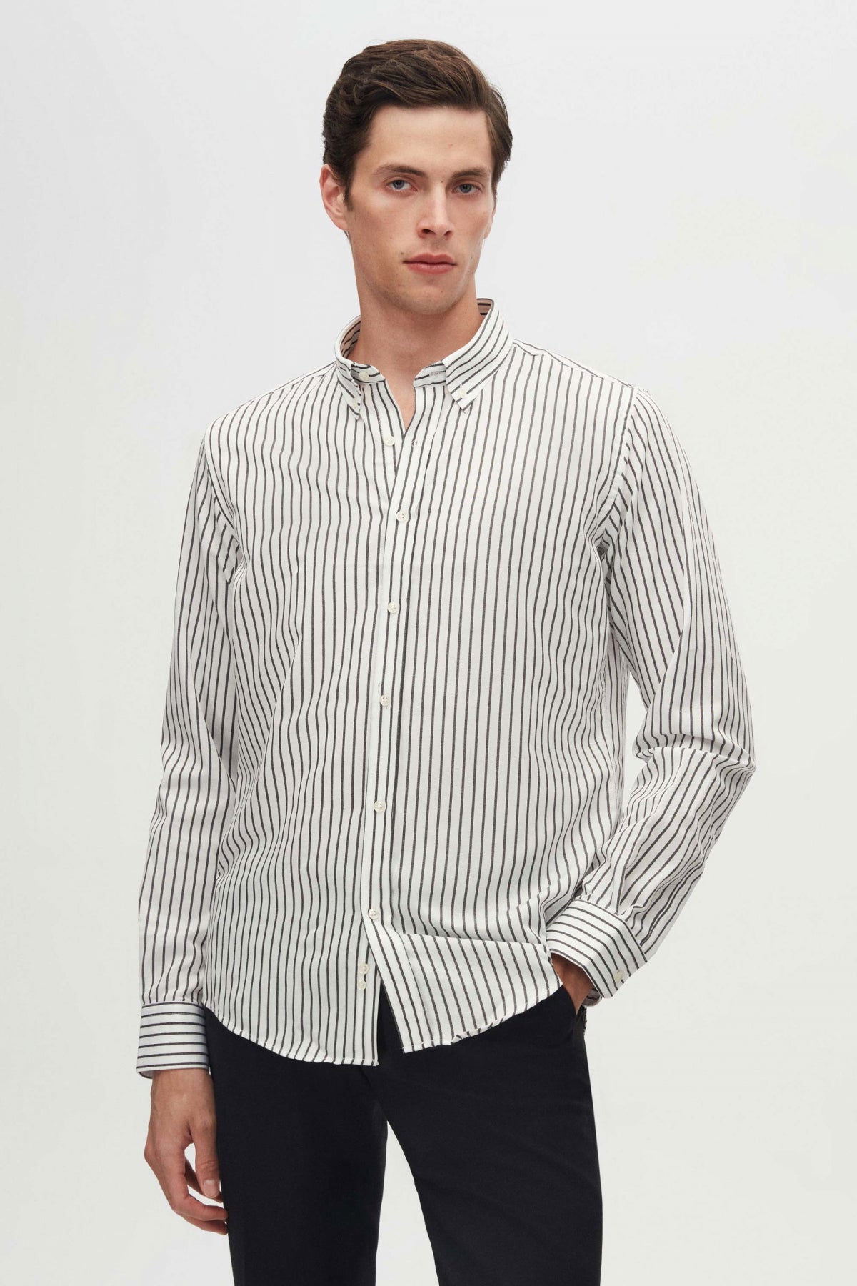Ds Damat Slim Fit Striped Shirt  - Black