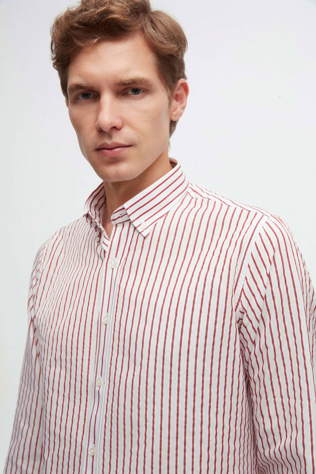 Ds Damat Slim Fit Striped Shirt  - Brick