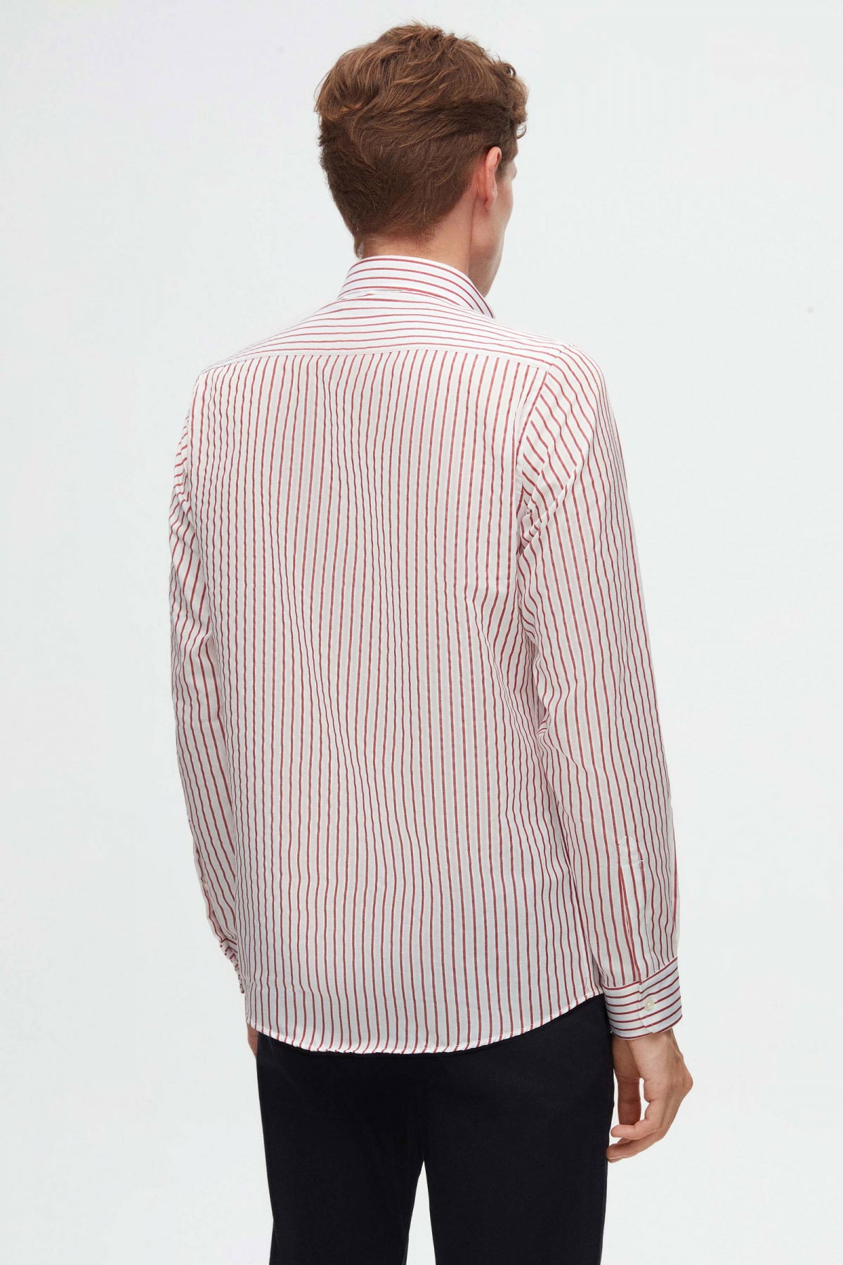 Ds Damat Slim Fit Striped Shirt  - Brick