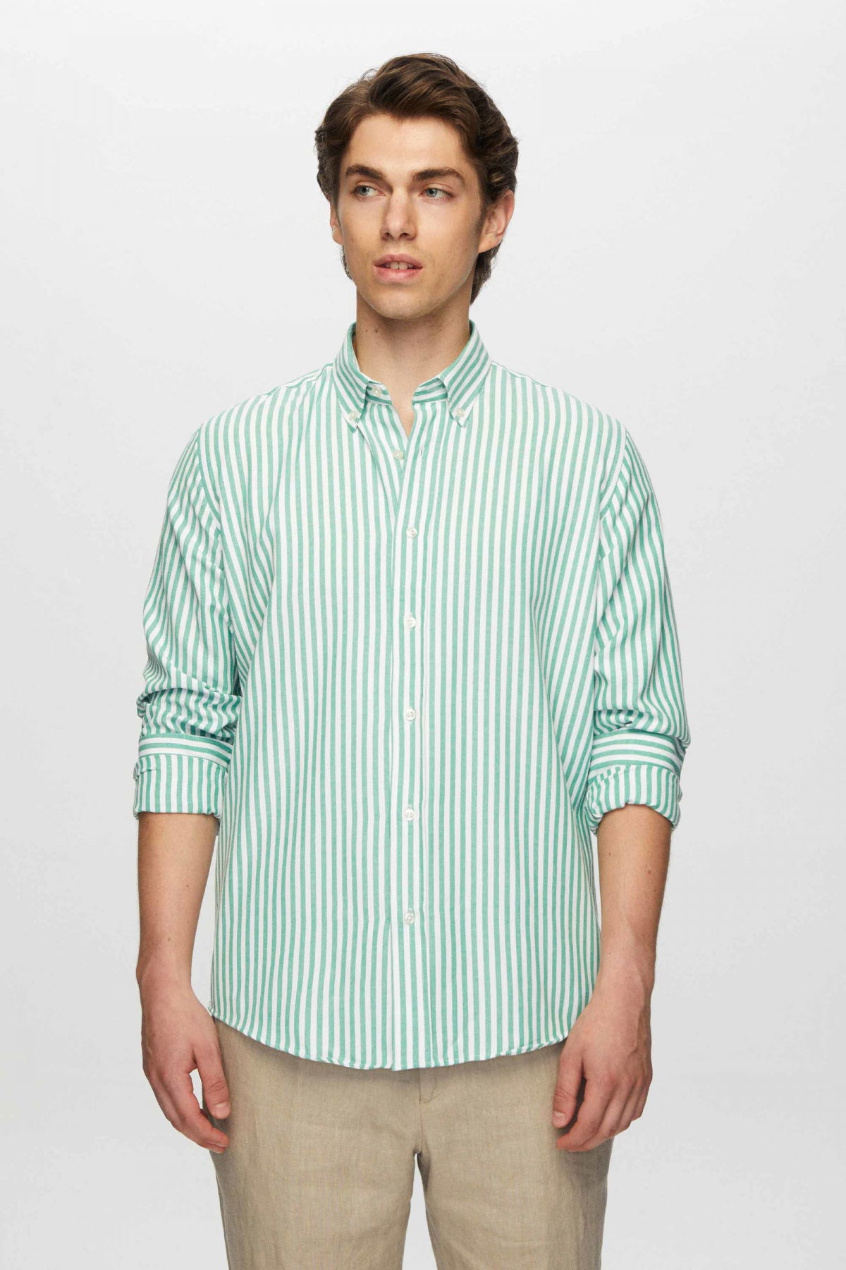 Ds Damat Slim Fit Striped Shirt  - Green