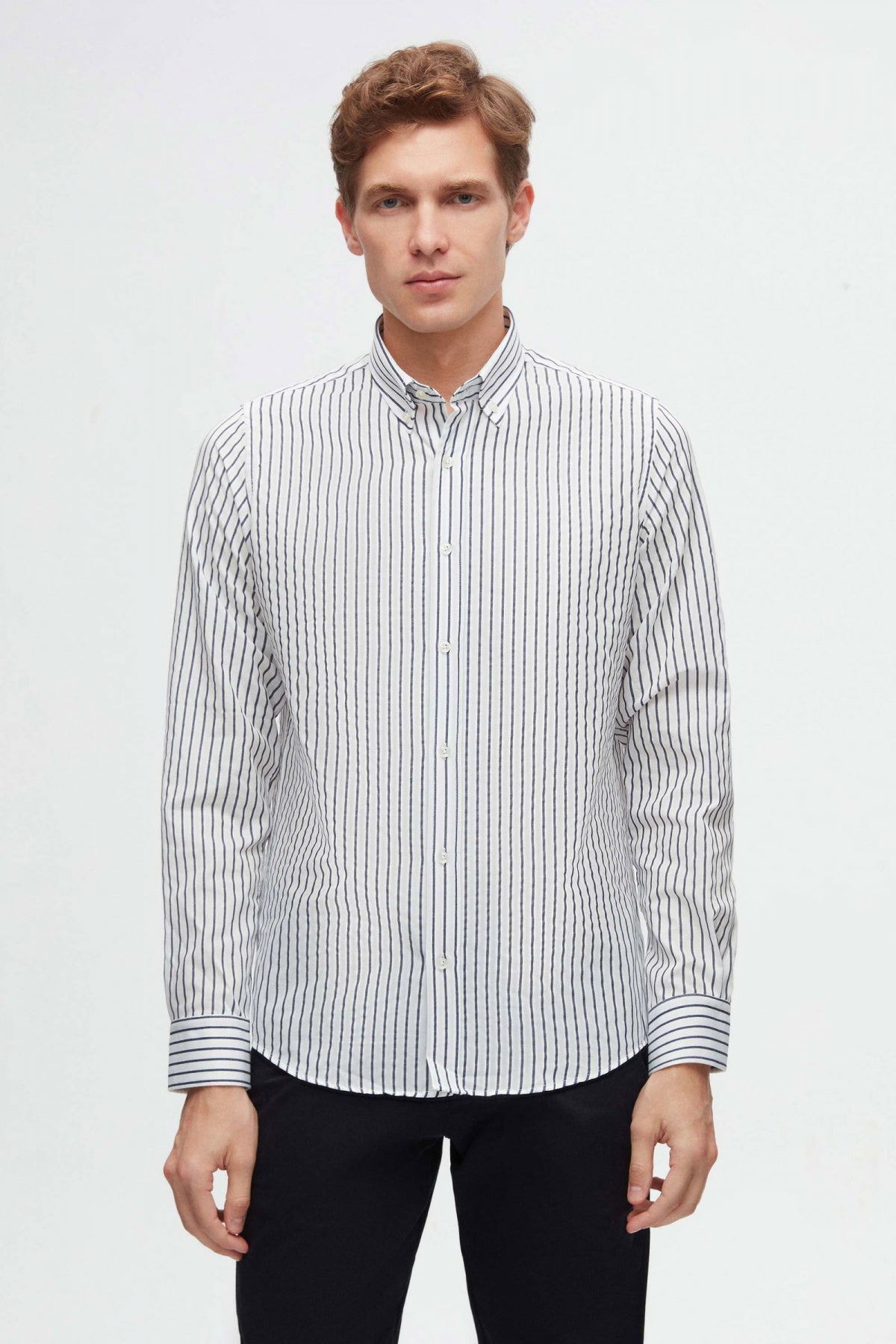Ds Damat Slim Fit Striped Shirt  - Light Blue