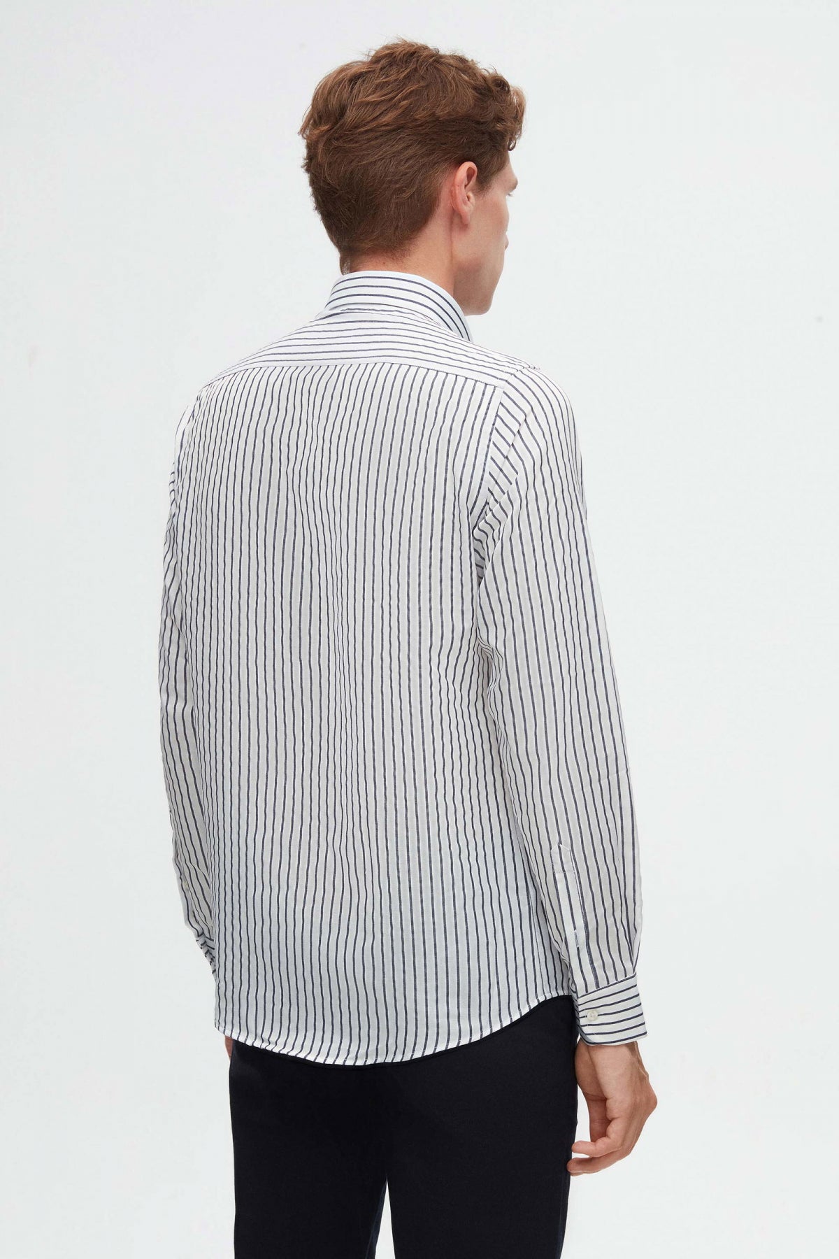 Ds Damat Slim Fit Striped Shirt  - Light Blue