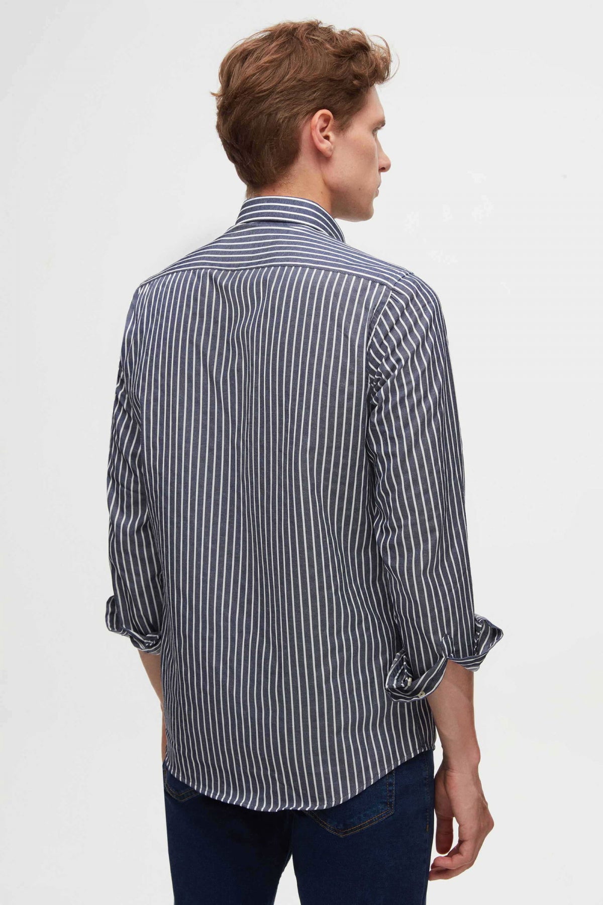 Ds Damat Slim Fit Striped Shirt  - Navy Blue